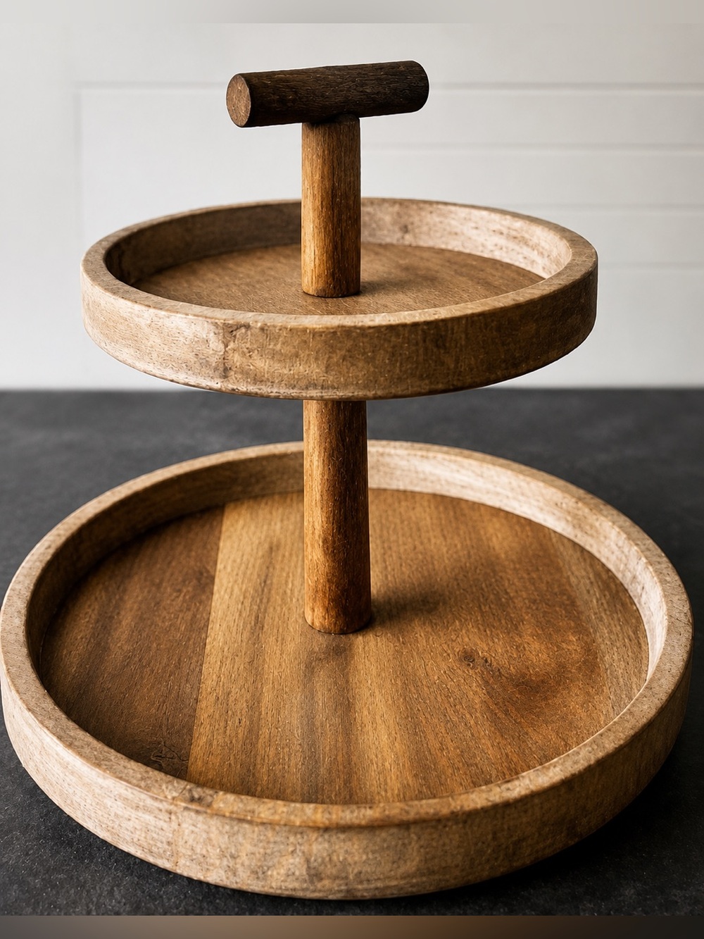 Two-Tier Wooden Serveware Stand